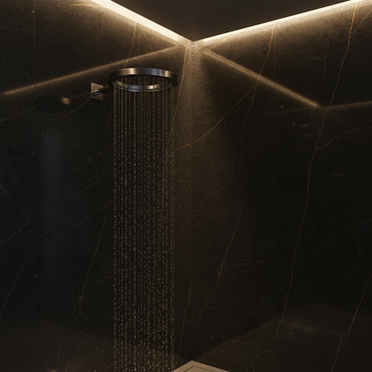 Thermostatische Inbouw Regendoucheset Marino – Digitale display - Waterval & Staafhanddouche – Gunmetal Grey