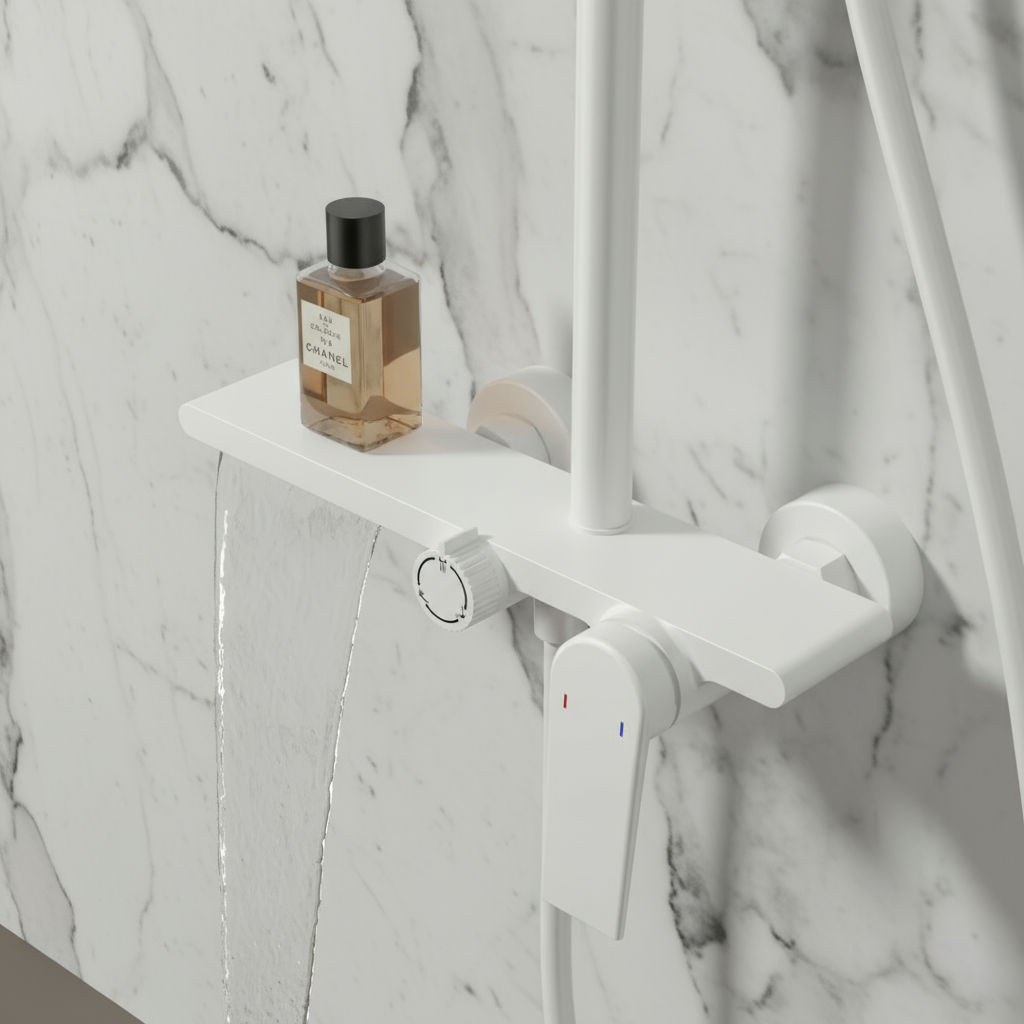 Opbouw regendoucheset Cynthia - Matte white - 130 × 35 × 25 cm