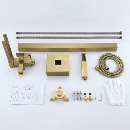 Vrijstaande Badkraan Lisandro – Watervaluitloop – Brushed Gold - 87 × 22 × 15 cm