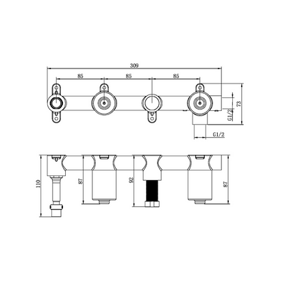 Inbouw badmengkraan Valencia - Staafhanddouche en uitloop - Graphite