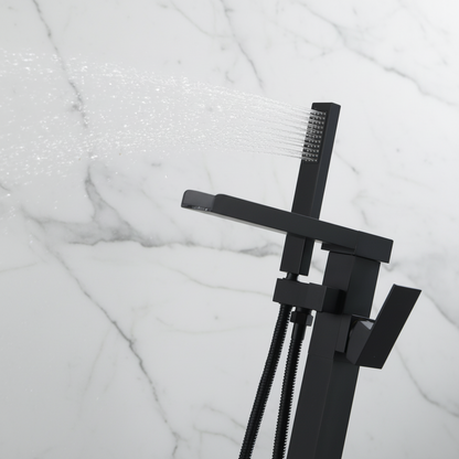 Vrijstaande Badkraan Lisandro – Watervaluitloop – Matte black - 87 × 22 × 15 cm