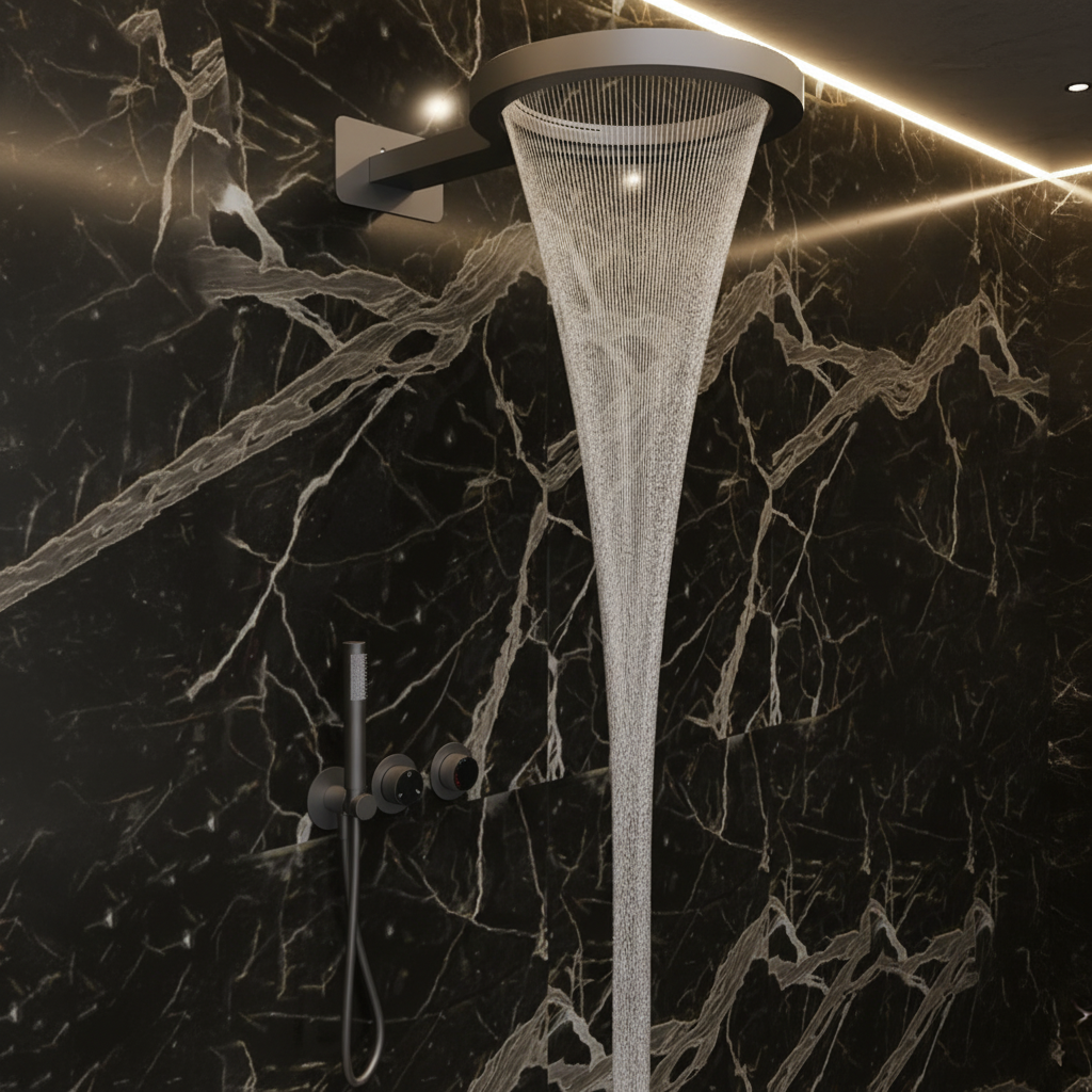 Thermostatische Inbouw Regendoucheset Marino – Digitale display - Waterval & Staafhanddouche – Gunmetal Grey