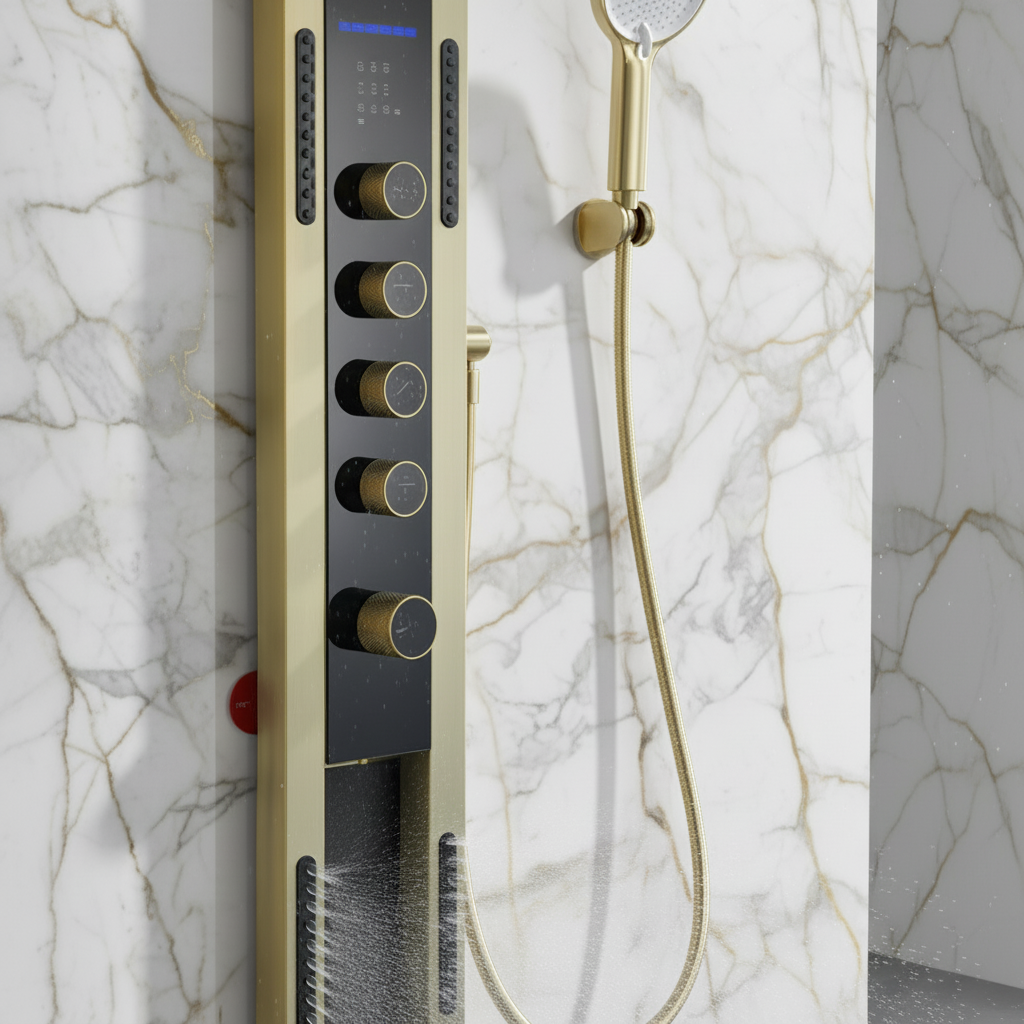Thermostatisch Douchepaneel Marcelo – Digitale Display - Brushed gold - 182 × 40 × 52 cm