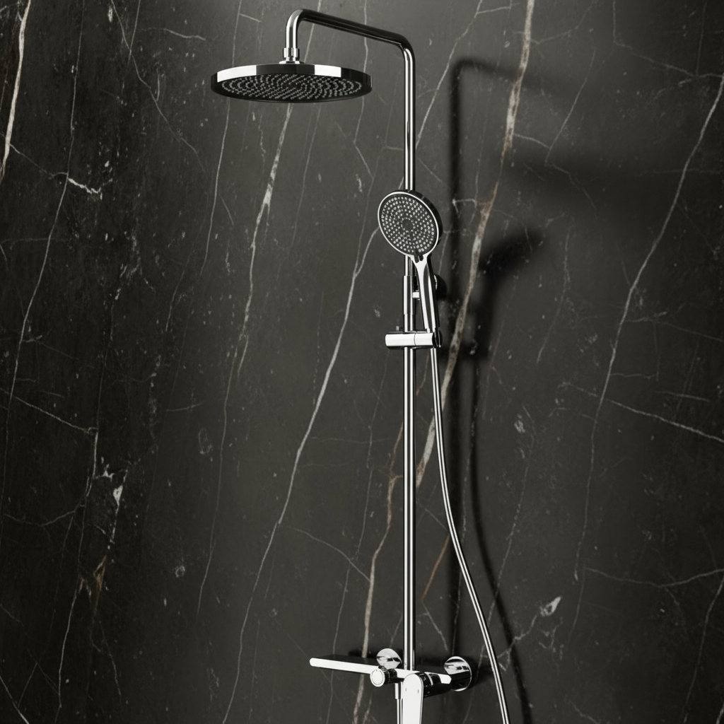 Opbouw regendoucheset Cynthia - Chrome - 130 × 35 × 25 cm