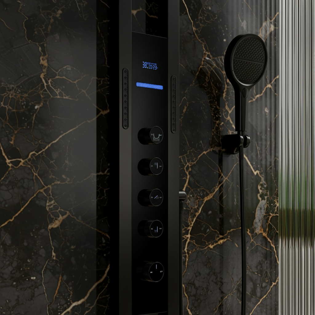 Thermostatisch Douchepaneel Marcelo – Digitale Display - Matte black - 182 × 40 × 52 cm