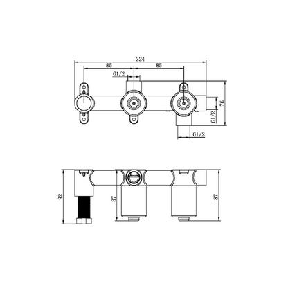Inbouw douchemengkranen Valencia - Staafhanddouche - Zonder achterplaat - Graphite