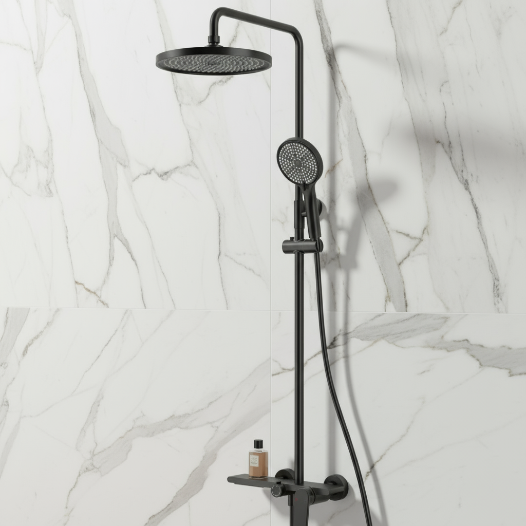 Opbouw regendoucheset Cynthia - Matte black - 130 × 35 × 25 cm