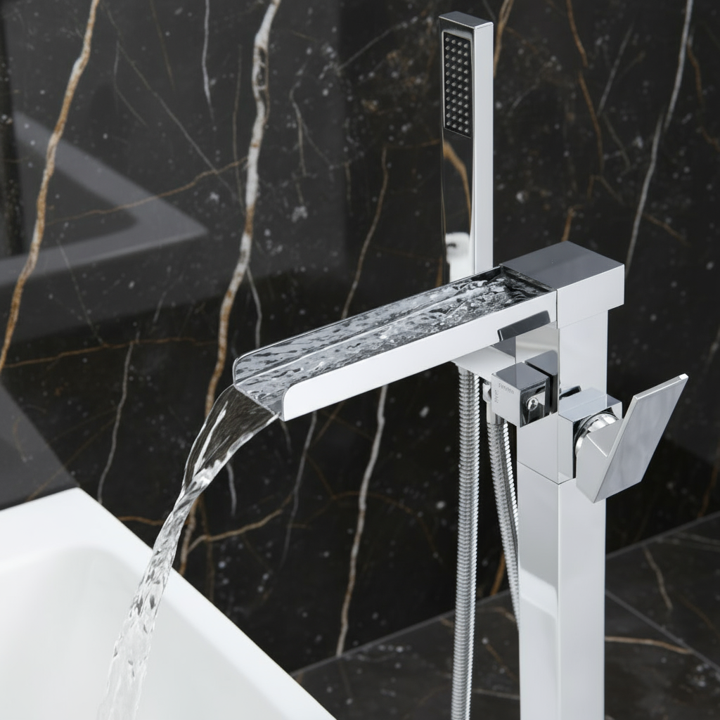 Vrijstaande Badkraan Lisandro – Watervaluitloop –  Chrome - 87 × 22 × 15 cm