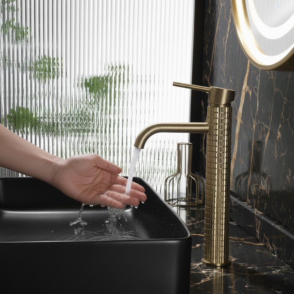 Hoge wastafelkraan Angelica - Brushed gold - 30,5 × 5,5 × 19 cm