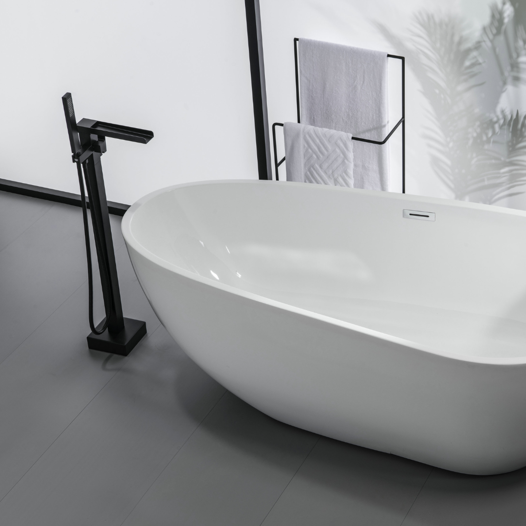 Vrijstaande Badkraan Lisandro – Watervaluitloop – Matte black - 87 × 22 × 15 cm