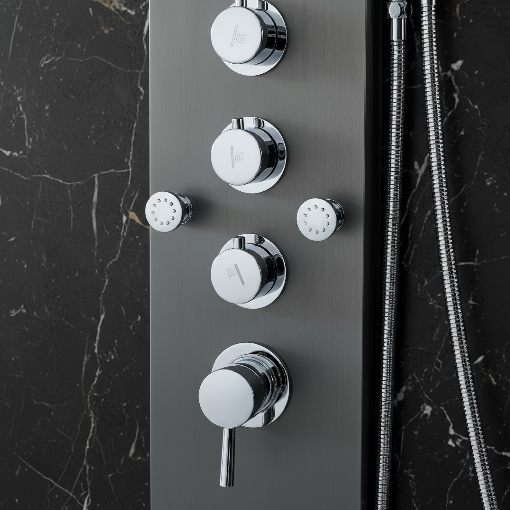 Douchepaneel Manuel – Waterval – Massagejets – Gunmetal grey, chrome - 150 × 20 × 60 cm