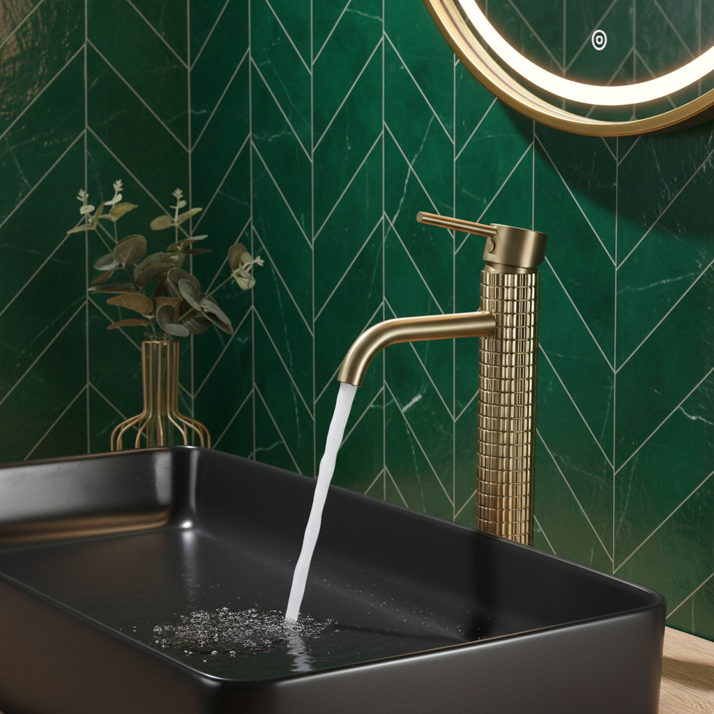 Hoge wastafelkraan Angelica - Brushed gold - 30,5 × 5,5 × 19 cm