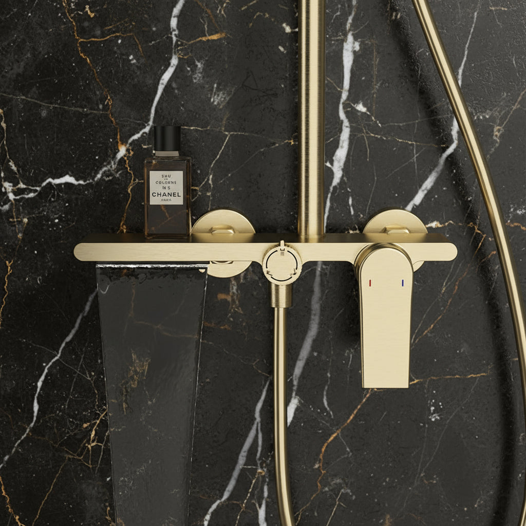 Opbouw regendoucheset Cynthia - Brushed gold - 130 × 35 × 25 cm