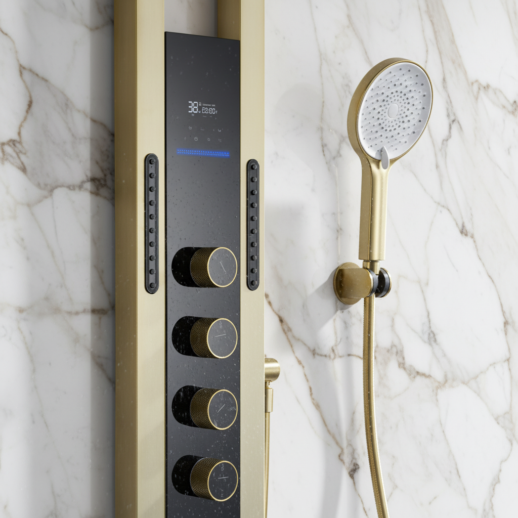 Thermostatisch Douchepaneel Marcelo – Digitale Display - Brushed gold - 182 × 40 × 52 cm