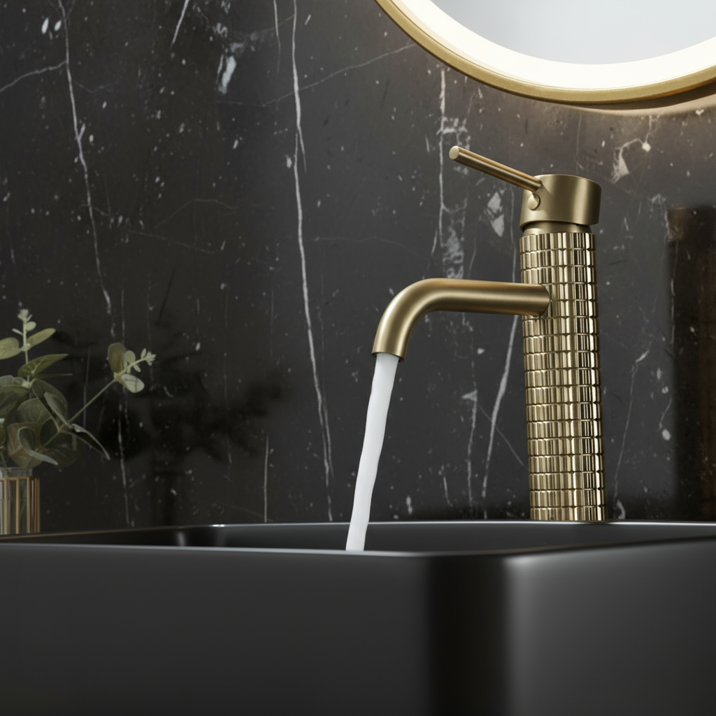 Hoge wastafelkraan Angelica - Brushed gold - 30,5 × 5,5 × 19 cm