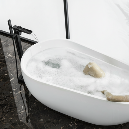 Vrijstaande Badkraan Lisandro – Watervaluitloop – Brushed nickel - 87 × 22 × 15 cm