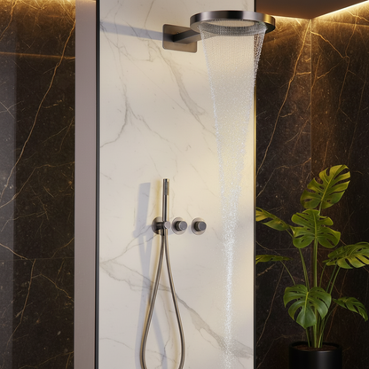 Thermostatische Inbouw Regendoucheset Marino – Digitale display - Waterval & Staafhanddouche – Gunmetal Grey
