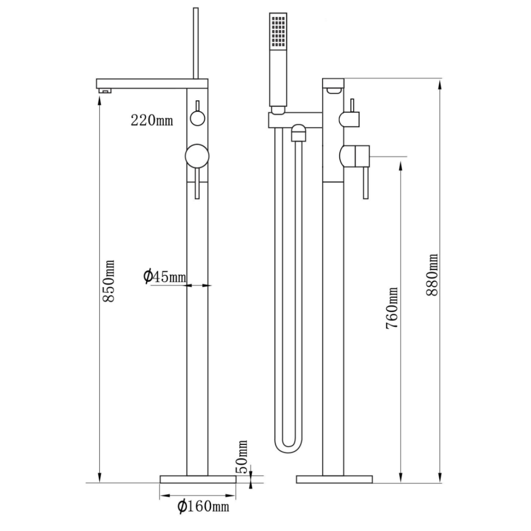 Vrijstaande badkraan Emilia - Chrome - 88 × 22 × 16 cm