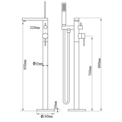Vrijstaande badkraan Emilia - Chrome - 88 × 22 × 16 cm