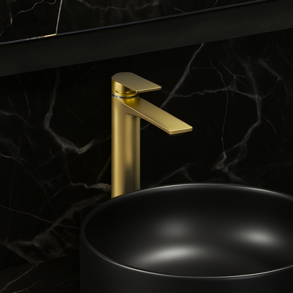 Hoge wastafelkraan Diego  – Brushed gold - 27,5 × 16,6 × 22,3 cm