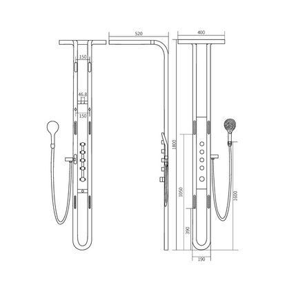 Thermostatisch Douchepaneel Marcelo – Digitale Display - Gunmetal Grey - 182 × 40 × 52 cm