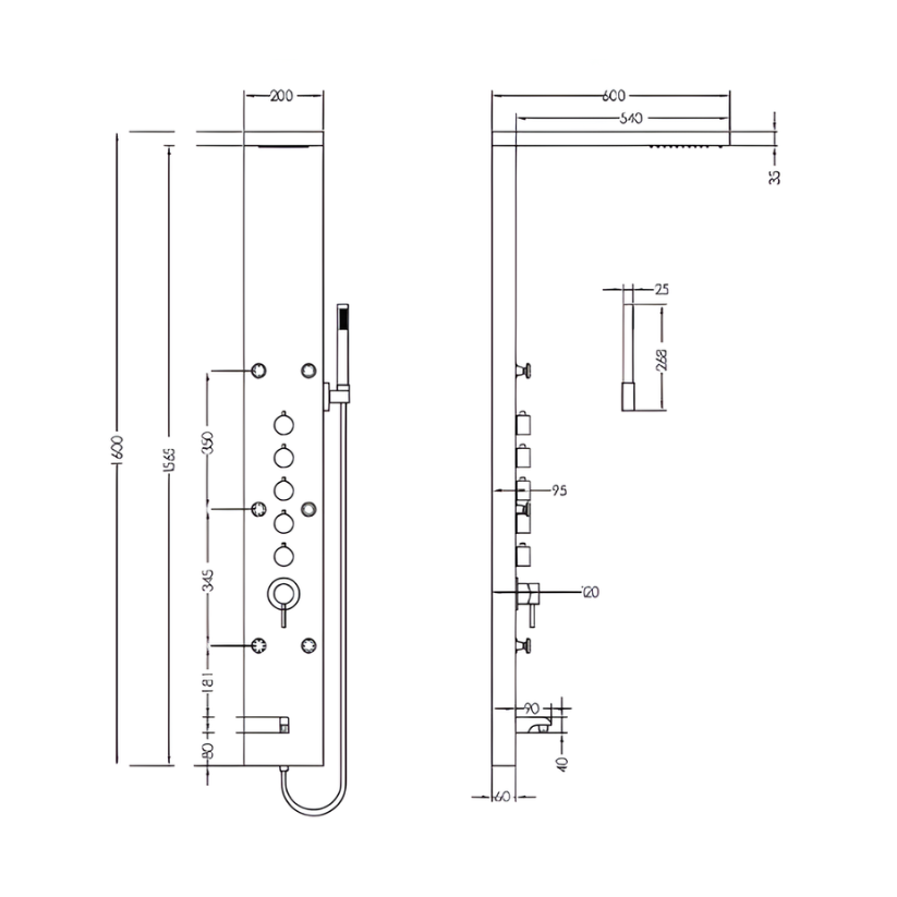 Douchepaneel Nana – Waterval – Massagejets – Chrome - 150 × 20 × 60 cm