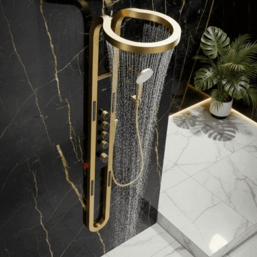 Thermostatisch Douchepaneel Marcelo – Digitale Display - Brushed gold - 182 × 40 × 52 cm