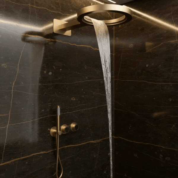 Thermostatische Inbouw Regendoucheset Marino – Digitale Regeling - Waterval & Staafhanddouche – Brushed Gold