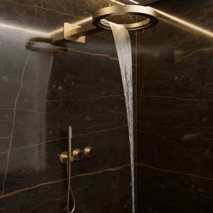 Thermostatische Inbouw Regendoucheset Marino – Digitale Regeling - Waterval & Staafhanddouche – Brushed Gold