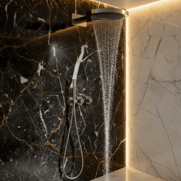 Thermostatische Inbouw Regendoucheset Marino – Digitale display - Waterval & Staafhanddouche – Chrome