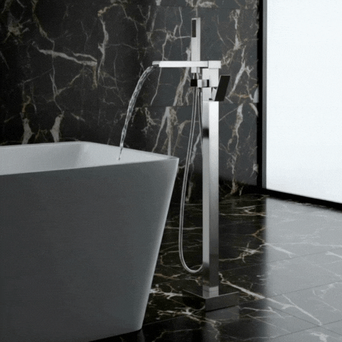 Vrijstaande Badkraan Lisandro – Watervaluitloop – Brushed nickel - 87 × 22 × 15 cm