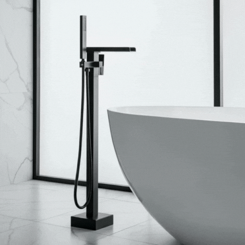 Vrijstaande Badkraan Lisandro – Watervaluitloop – Matte black - 87 × 22 × 15 cm