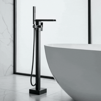 Vrijstaande Badkraan Lisandro – Watervaluitloop – Matte black - 87 × 22 × 15 cm