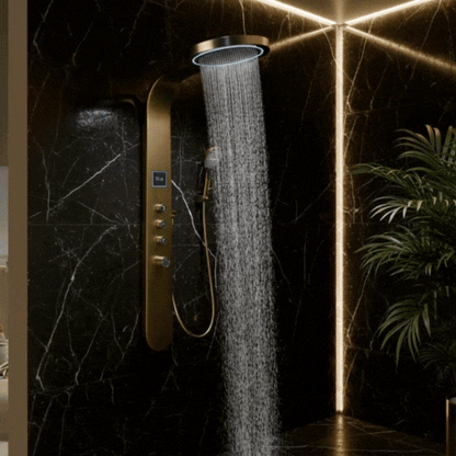 Douchepaneel Elena - LED - Digitaal display - Brushed gold - 145 × 18 × 65 cm