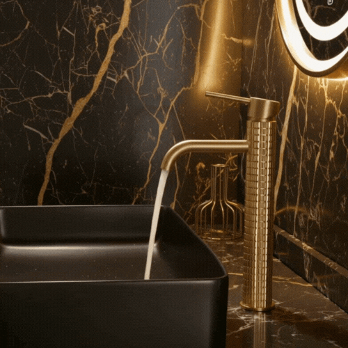 Hoge wastafelkraan Angelica - Brushed gold - 30,5 × 5,5 × 19 cm