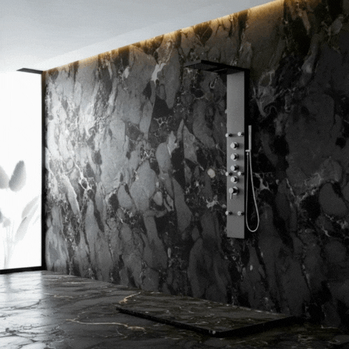 Douchepaneel Manuel – Waterval – Massagejets – Gunmetal grey, chrome - 150 × 20 × 60 cm