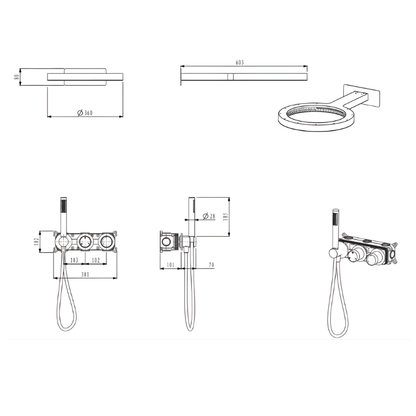 Thermostatische Inbouw Regendoucheset Marino – Digitale display - Waterval & Staafhanddouche – Chrome