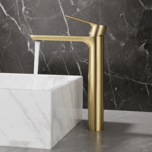 Hoge wastafelkraan  – Silvio – Brushed gold - 31,5 × 19 × 4,5 cm